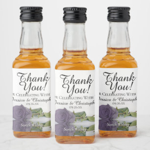 Romantische Lila Rose Hochzeit Dankeschön Mini Alkoholflaschenetikett