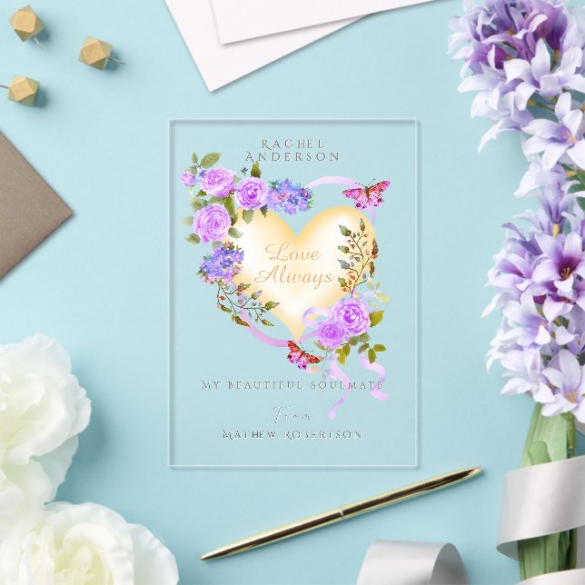 Romantische Lila Rose Valentine Card Acryleinladungen (In Situ (Hochzeit))