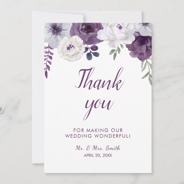 Romantische Lila Silber personalisieren Hochzeit  Dankeskarte (Vorderseite)