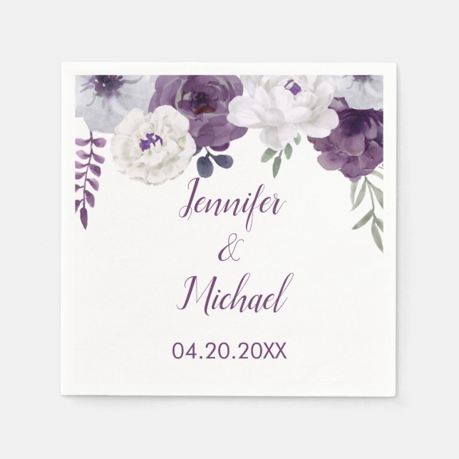 Romantische Lila Silber personalisieren Hochzeit Serviette (Vorderseite)