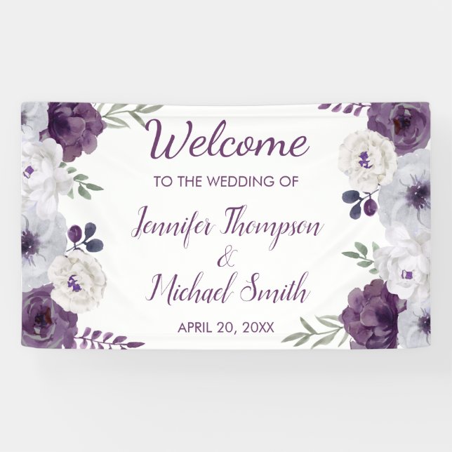 Romantische Lila Silberhochzeit Banner (Horizontal)