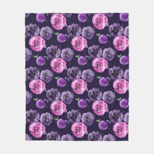 Romantische lila und rosa Wasserfarben-Rosen Blume Fleecedecke