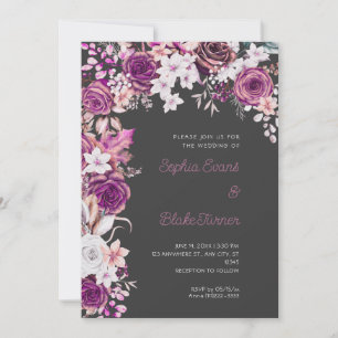 Romantische Lila und weiße Rosen-Schatten-Hochzeit Einladung
