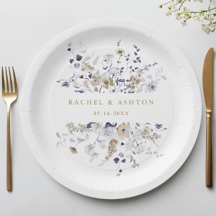 Romantische lila weiße Gold-Blumen-Hochzeit Pappteller