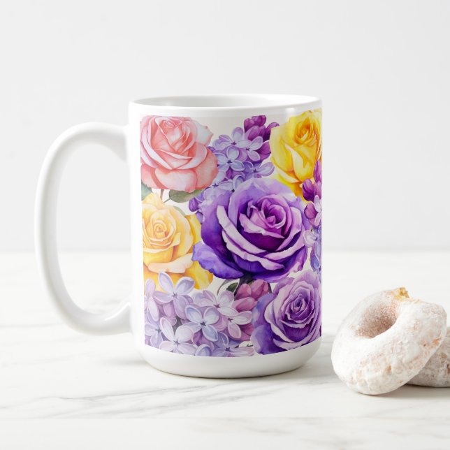 Romantische Lilac-Blume und Rose Kaffeetasse (Mit Donut)