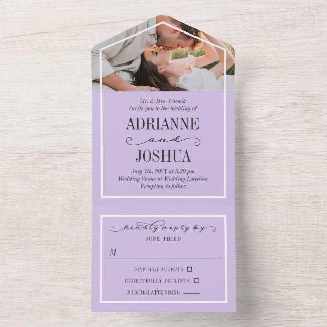 Romantische Lilac Foto Wedding All In One Einladung (Innen Boden)