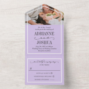 Romantische Lilac Foto Wedding All In One Einladung