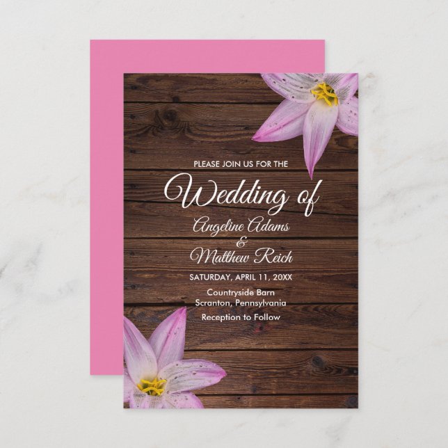 Romantische Lilly-Blume Einladung (Vorne/Hinten)