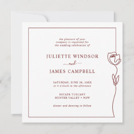 Romantische Line Rose Square Hochzeitseinladung Einladung