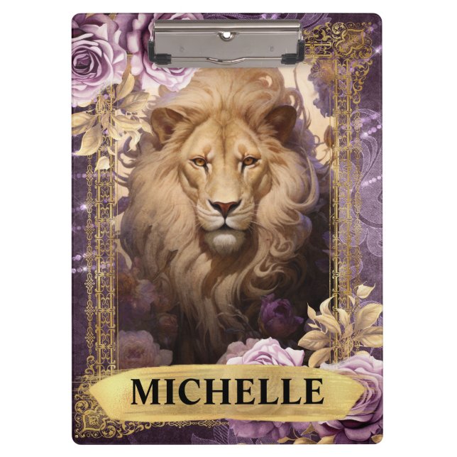 Romantische Lion und Lila Rose Fantasie Klemmbrett (Vorderseite)