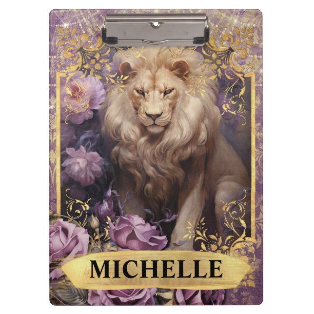 Romantische Lion und Lila Rose Fantasie Klemmbrett (Vorderseite)
