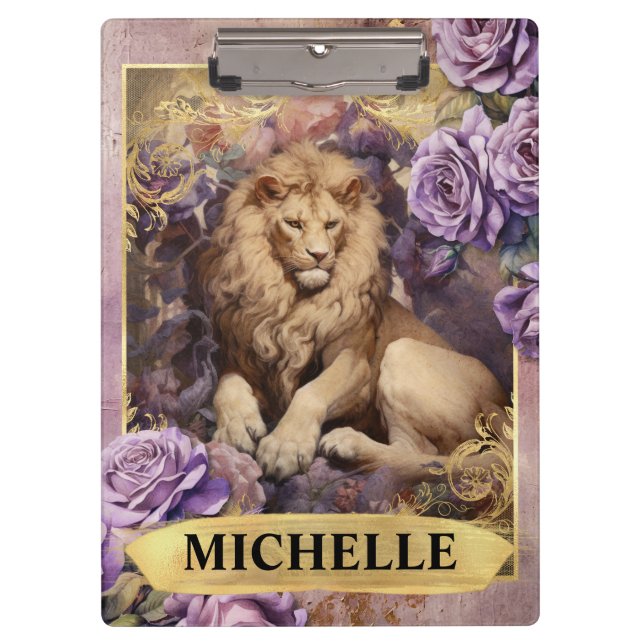 Romantische Lion und Lila Rose Fantasie Klemmbrett (Vorderseite)