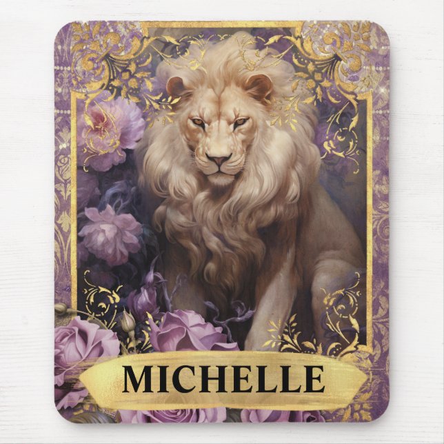 Romantische Lion und Lila Rose Fantasie Mousepad (Vorne)