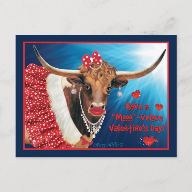 Romantische Longhorn Kuh Valentine Postkarte (Vorderseite)