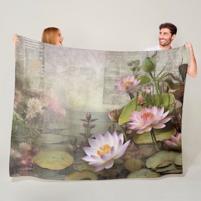 Romantische Lotus Reverie Pink Flora Elegante Fleecedecke (Beispiel)