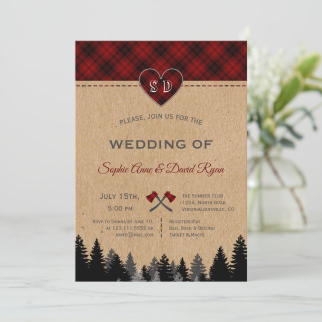 Romantische Lumberjack Jill Red Buffalo Barn Weddi Einladung (Stehend Vorderseite)