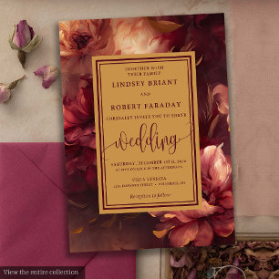 Romantische Luxus Burgundy Gold Rose Hochzeitsempf Einladung