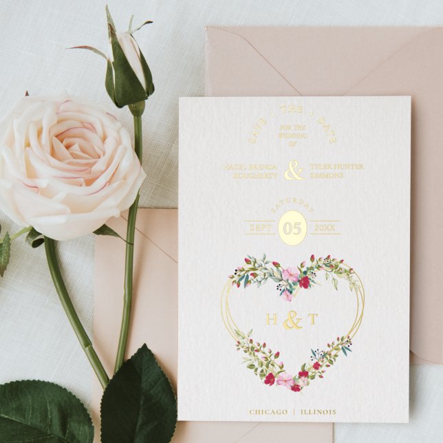 Romantische Luxus Floral Pink Red Shades Herz Folieneinladung (Von Creator hochgeladen)