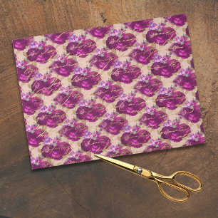 Romantische Magenta-Rose mit Goldschrift auf Peach Seidenpapier