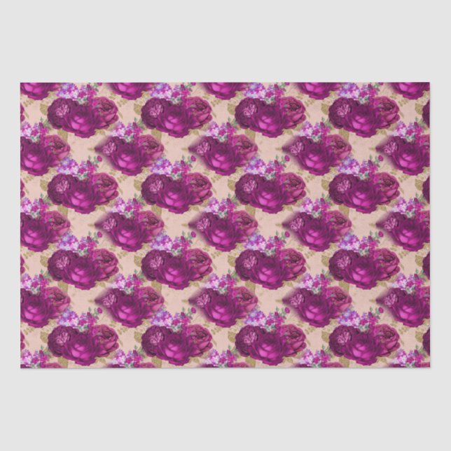 Romantische Magenta-Rose und Gold-Blätter auf Peac Seidenpapier (Vorderseite)