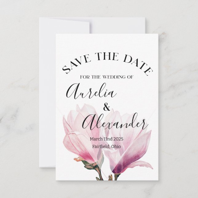 Romantische Magnolia Wasserfarbenhochzeit retten d Einladung (Vorderseite)