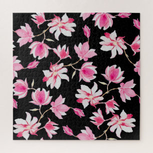 Romantische Magnolie: Schwarze Wasserfarbe