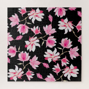 Romantische Magnolie: Schwarze Wasserfarbe