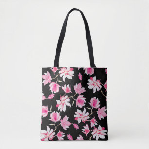 Romantische Magnolie: Schwarze Wasserfarbe Tasche