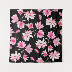 Romantische Magnolie: Schwarze Wasserfarbe Wandteppich