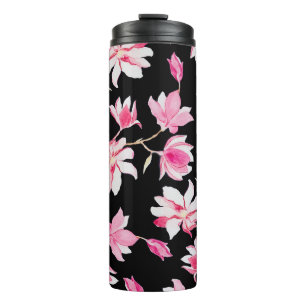Romantische Magnolien: Schwarzes Wasser Thermosbecher