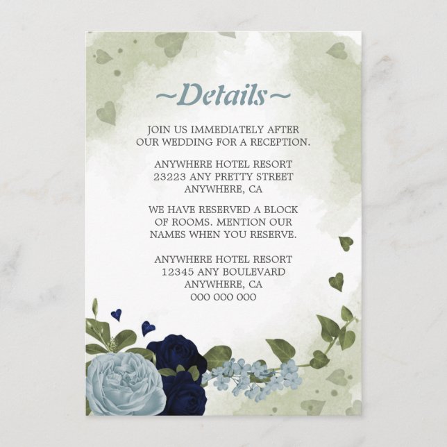 Romantische Marinebarre und dustige blaue Blumen i Begleitkarte (Vorderseite)