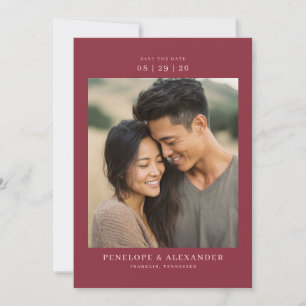Romantische Marone Minimalistische Foto Save The Date