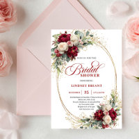 Romantische Marsala-Blumen-Goldene Hochzeitseinlad
