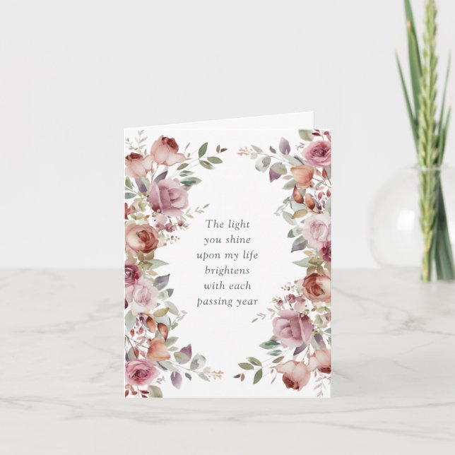 Romantische Mauve Floral Hochzeitstag Karte (Vorderseite)