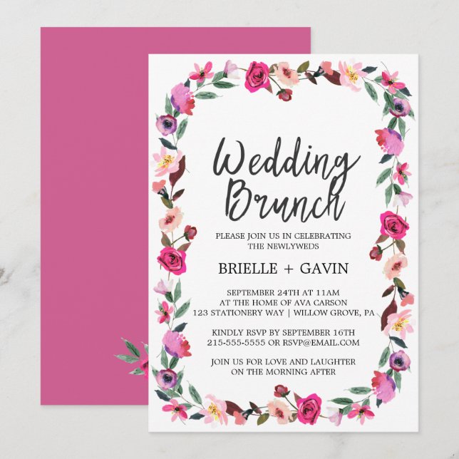Romantische Messe Blossom Wreath Wedding Brunch Einladung (Vorne/Hinten)