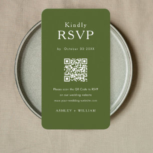 Romantische Minimal UAwg Qr Code Moss Green Weddin Begleitkarte