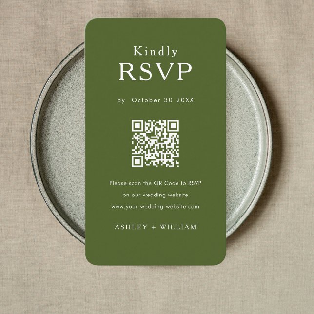 Romantische Minimal UAwg Qr Code Moss Green Weddin Begleitkarte (Von Creator hochgeladen)