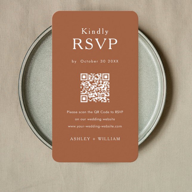 Romantische Minimal UAwg Qr Code Terracotta Hochze Begleitkarte (Von Creator hochgeladen)