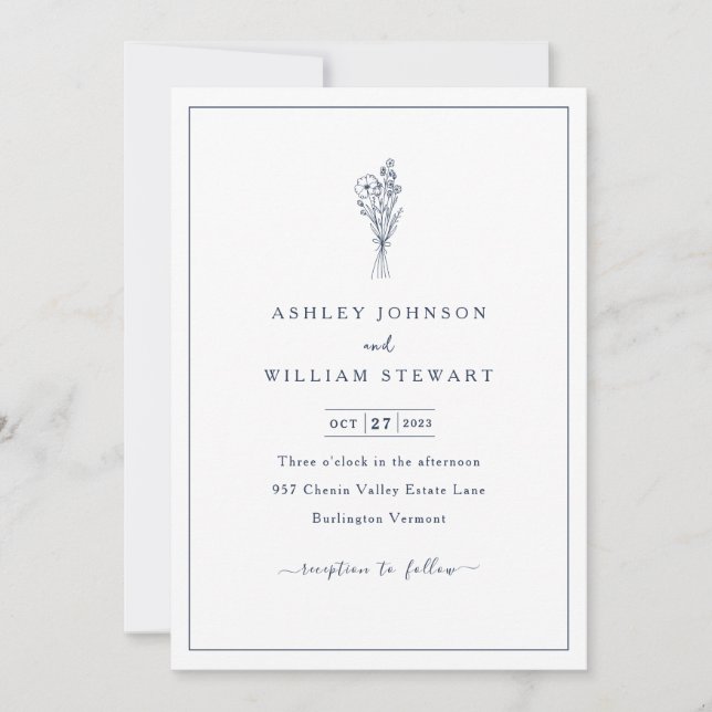 Romantische Minimalistische Hochzeit an der Grenze Einladung (Vorderseite)