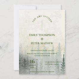 Romantische Misty Forest Watercolor Trees Wedding Einladung