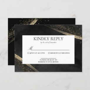 Romantische moderne Black and Gold Wedding RSVP Ca