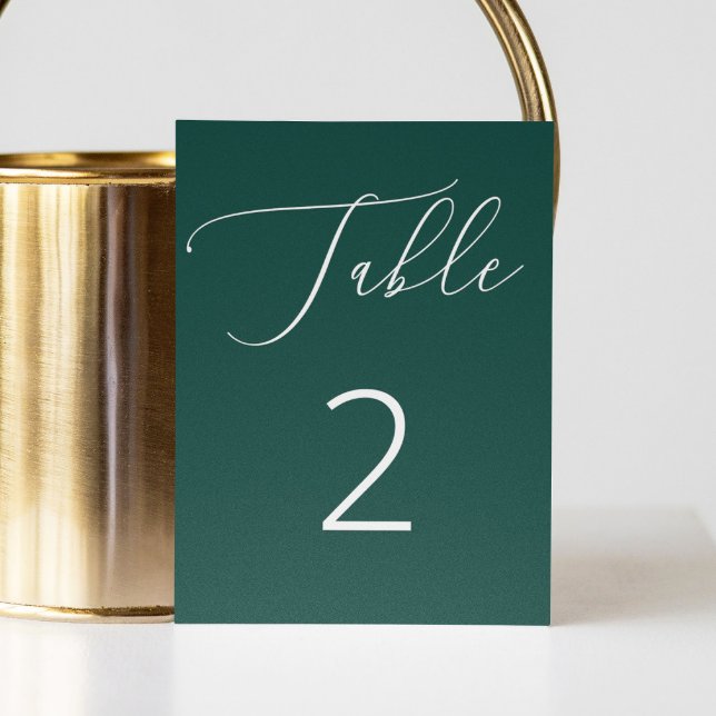 Romantische Moderne Deep Emerald Green Script Hoch Tischnummer (Von Creator hochgeladen)