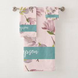 Romantische moderne Gestaltung monogramm pink und  Badhandtuch Set