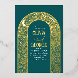 Romantische Moderne Hochzeit Aquamarin Blue Gold Folieneinladung