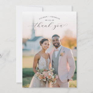 Romantische moderne Pfirsich-Foto-Hochzeitskarten Dankeskarte