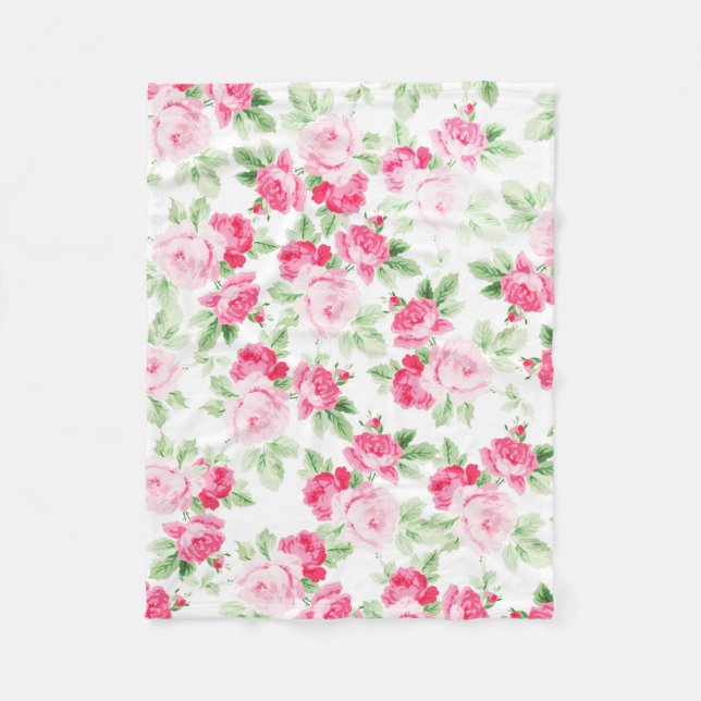 Romantische moderne rosa weiße trendy Rosen mit Fleecedecke (Vorderseite)
