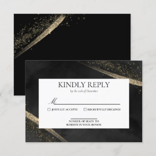 Romantische moderne schwarze und goldene Hochzeits RSVP Karte