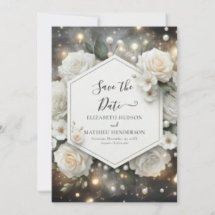 Romantische moderne White Roses Hochzeit Save The Date