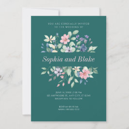 Romantische Moderne Wildblumen Jade Green Wedding Einladung