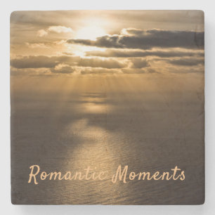 Romantische Momente Sonnenuntergang Foto mit Text Steinuntersetzer